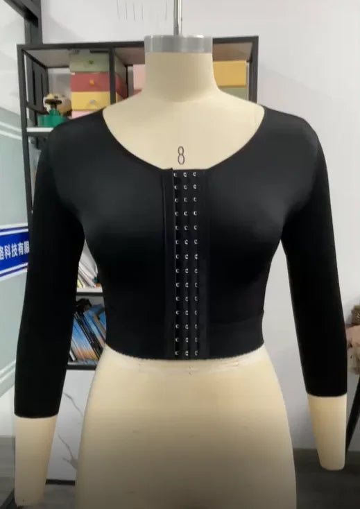 Women Firm Shaping Bra Post Op Surgery Long Sleeves Arm Slimming Posture Corrective Shapewear Gather Breast Underwear Tops Faja