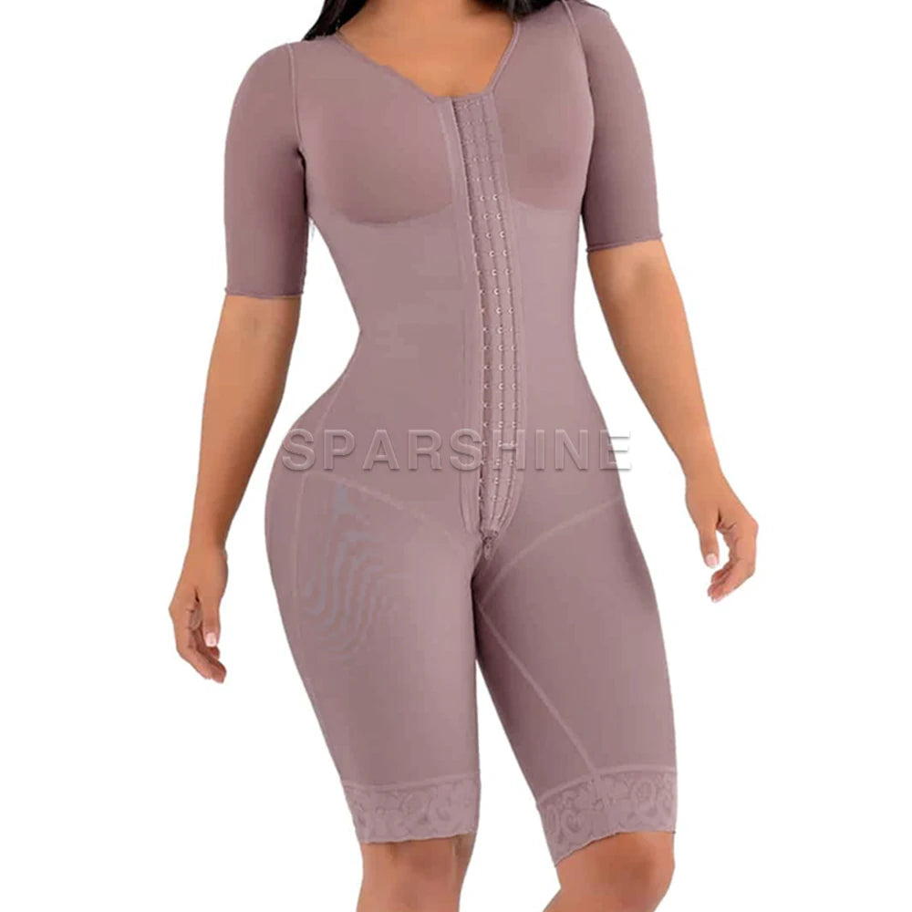 Fajas Reductoras Y Modeladoras Mujer Colombianas Корсет Bodysuit Slimming One-Piece Compression Girdle with Brooch Sleeves