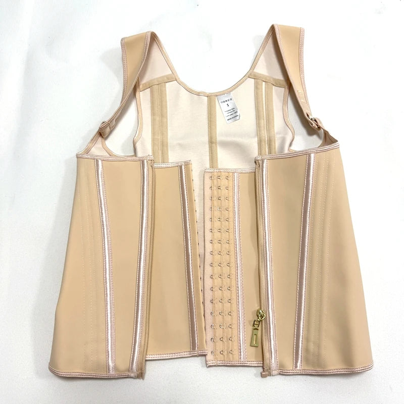 Fajas Colombianas 15-Steel Boned Shapewear Vest Body Shaper Women Waist Trainer Tummy Control Belt Latex Cincher Hook and Zipper