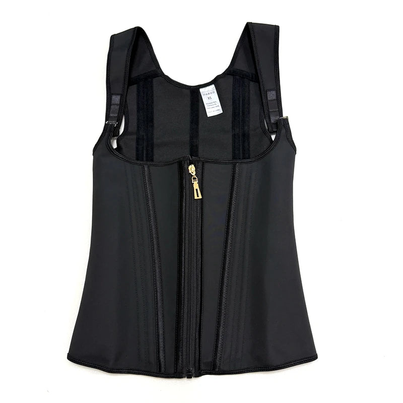 Fajas Colombianas 15-Steel Boned Shapewear Vest Body Shaper Women Waist Trainer Tummy Control Belt Latex Cincher Hook and Zipper