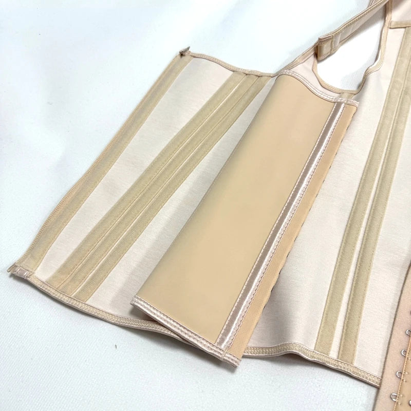 Fajas Colombianas 15-Steel Boned Shapewear Vest Body Shaper Women Waist Trainer Tummy Control Belt Latex Cincher Hook and Zipper