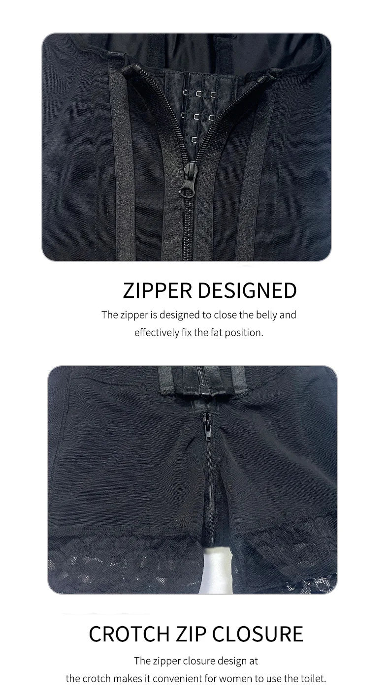 Colombian Fajas Shapewear Bodysuit Body Shaper Women 9-bone High Compression Girdles Double Tummy Control Full Body Open Crotch