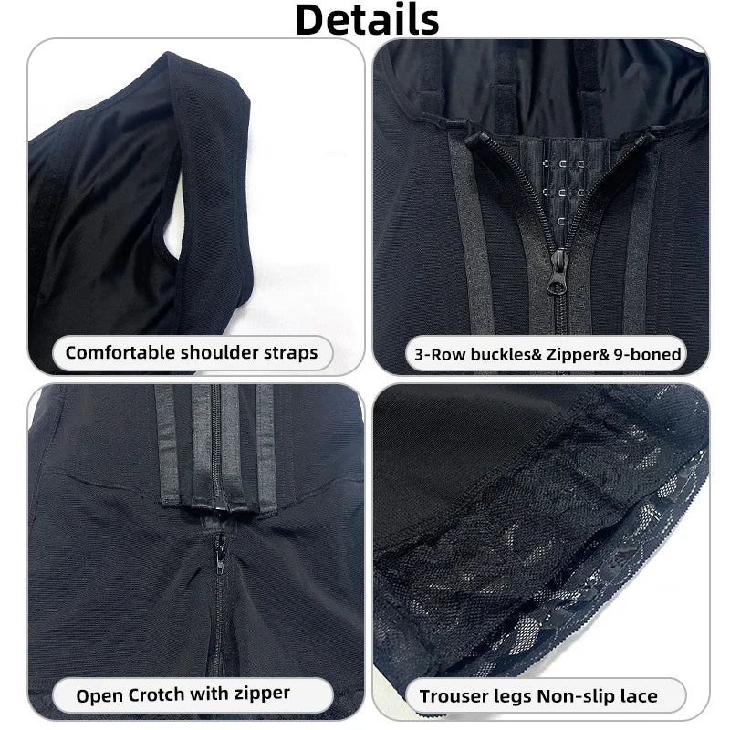 Colombian Fajas Shapewear Bodysuit Body Shaper Women 9-bone High Compression Girdles Double Tummy Control Full Body Open Crotch