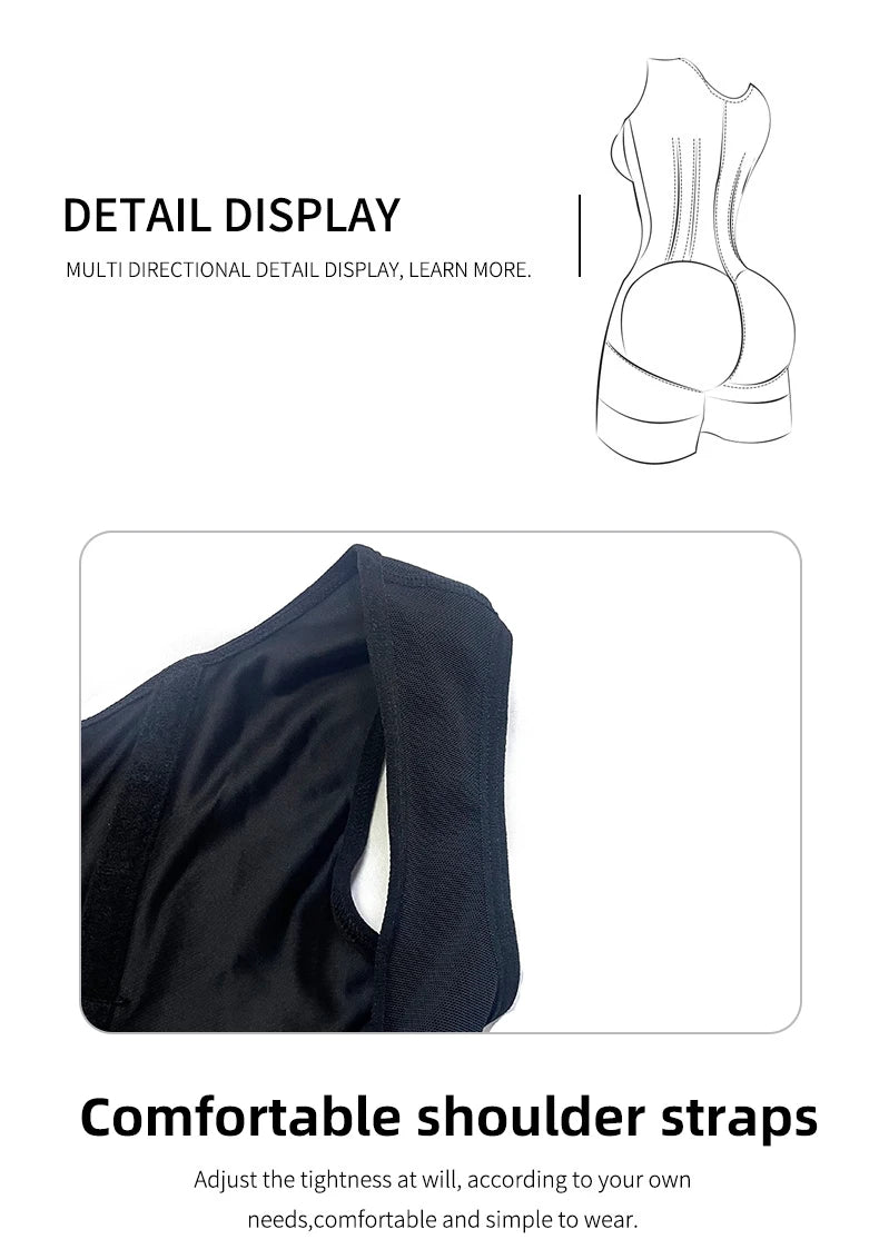 Colombian Fajas Shapewear Bodysuit Body Shaper Women 9-bone High Compression Girdles Double Tummy Control Full Body Open Crotch