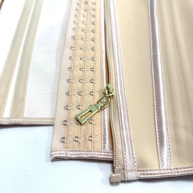 Fajas Colombianas 15-Steel Boned Shapewear Vest Body Shaper Women Waist Trainer Tummy Control Belt Latex Cincher Hook and Zipper