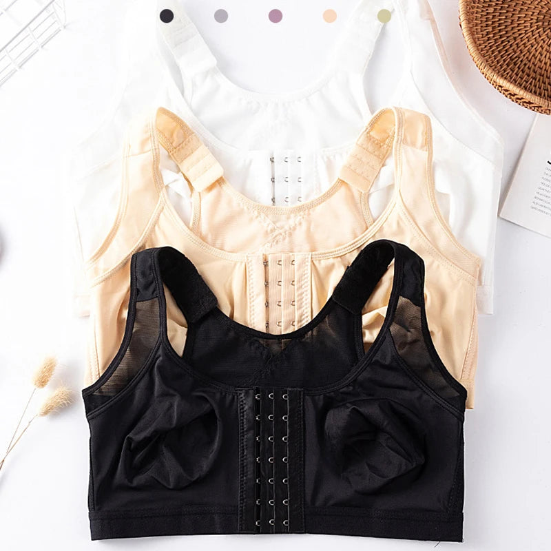 Women Post Surgical Surgery Front Open Full Support Recovery Bra Non-padded Wire Free Post Breast Augmentation Operative Bra