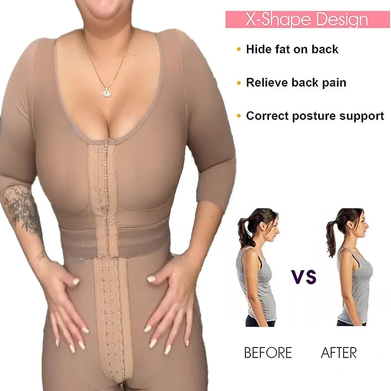 Women Firm Shaping Bra Post Op Surgery Long Sleeves Arm Slimming Posture Corrective Shapewear Gather Breast Underwear Tops Faja