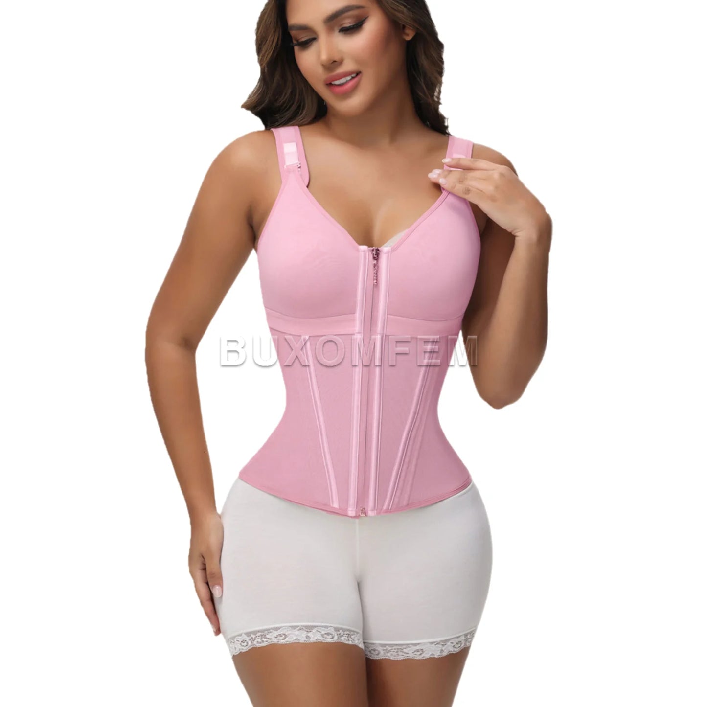 Stylish Seamless Fajas Colombianas Postsurgical Shaping Slim Belt for Women Front-Zipper Colombian Girdles with Shoulder Straps