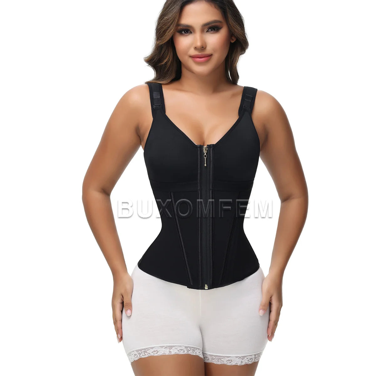 Stylish Seamless Fajas Colombianas Postsurgical Shaping Slim Belt for Women Front-Zipper Colombian Girdles with Shoulder Straps