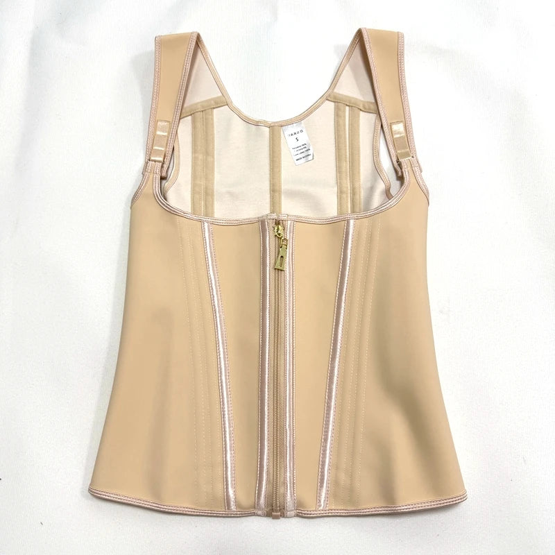 Fajas Colombianas 15-Steel Boned Shapewear Vest Body Shaper Women Waist Trainer Tummy Control Belt Latex Cincher Hook and Zipper