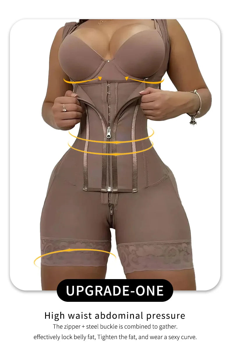 Colombian Fajas Shapewear Bodysuit Body Shaper Women 9-bone High Compression Girdles Double Tummy Control Full Body Open Crotch