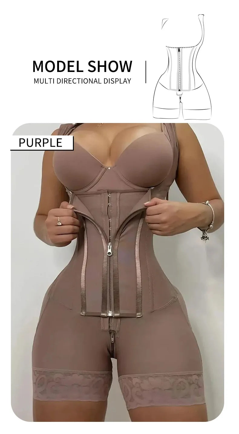 Colombian Fajas Shapewear Bodysuit Body Shaper Women 9-bone High Compression Girdles Double Tummy Control Full Body Open Crotch