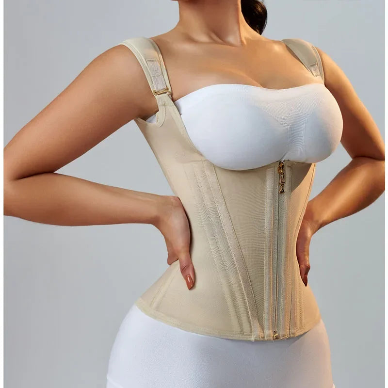AfruliA Fajas Colombianas Girdles Double Compression Vest Waist Trainer Corset with Zipper Hook Flat Belly Slimming Body Shapers