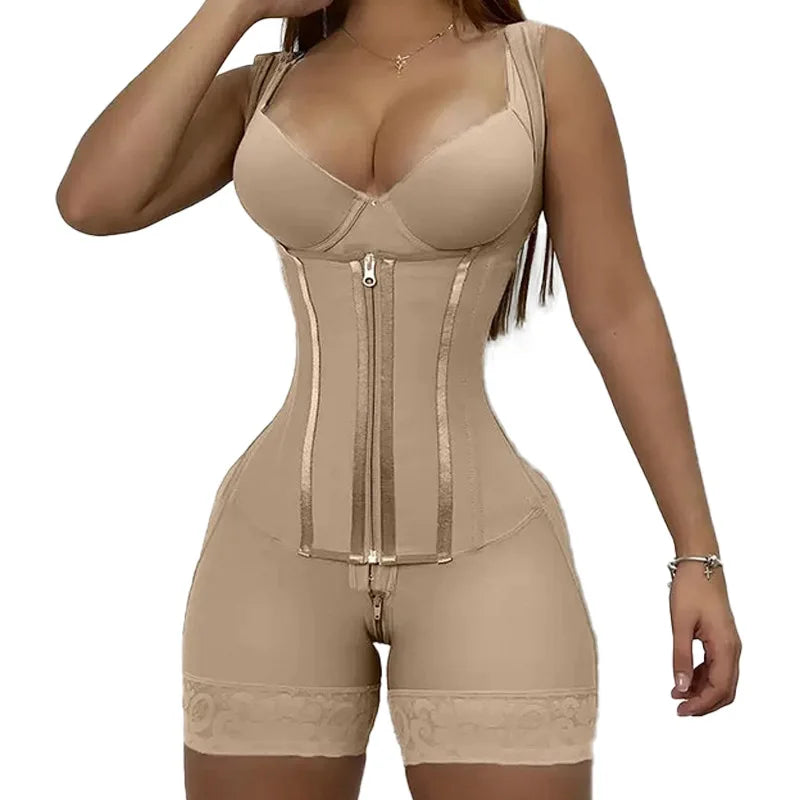 Colombian Fajas Shapewear Bodysuit Body Shaper Women 9-bone High Compression Girdles Double Tummy Control Full Body Open Crotch