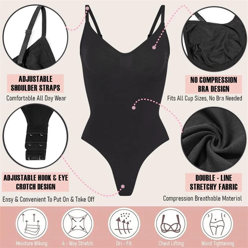 Dimmkof Hooks Open Crotch Shapewear Stretchy Bodysuits Tummy Control Body Shapers Slimming Body Suit Seamless Thong Body Suit