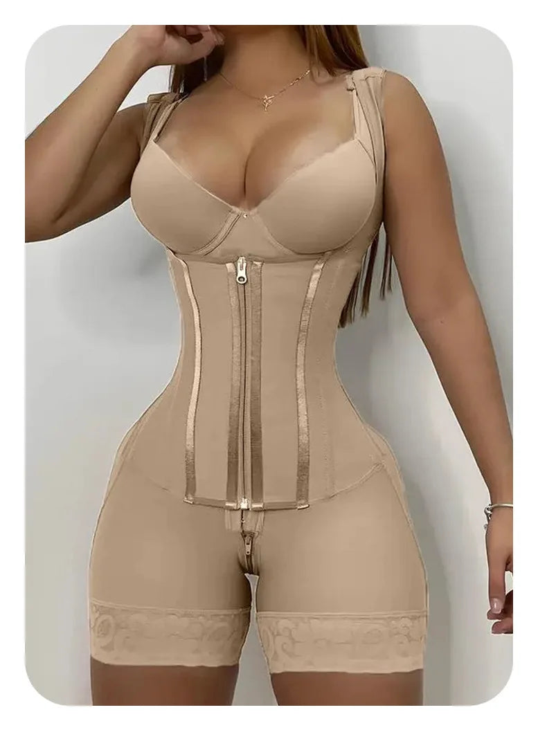 Colombian Fajas Shapewear Bodysuit Body Shaper Women 9-bone High Compression Girdles Double Tummy Control Full Body Open Crotch